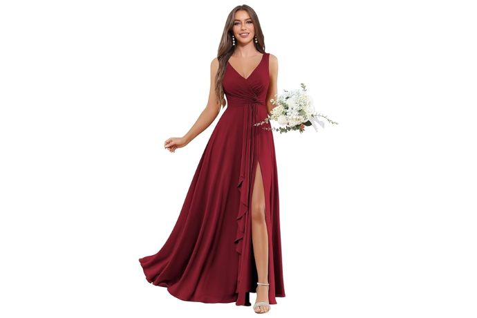 BOLENSYE Women's V Neck Bridesmaid Dresses - Best Wedding Guest Dresses for Fall