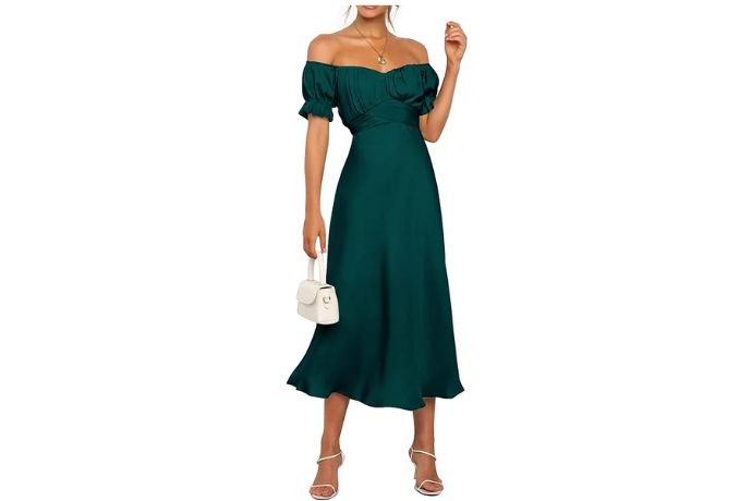 KIRUNDO Women's Summer Fall Satin Wedding Guest Midi Dress