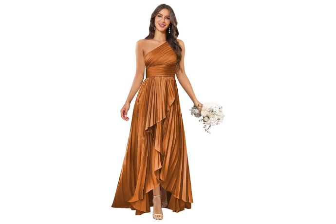 MXODI Women's One Shoulder Satin Bridesmaid Dresses Long