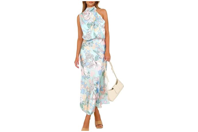 PRETTYGARDEN Women's 2025 Summer Satin Dress Elegant Sleeveless