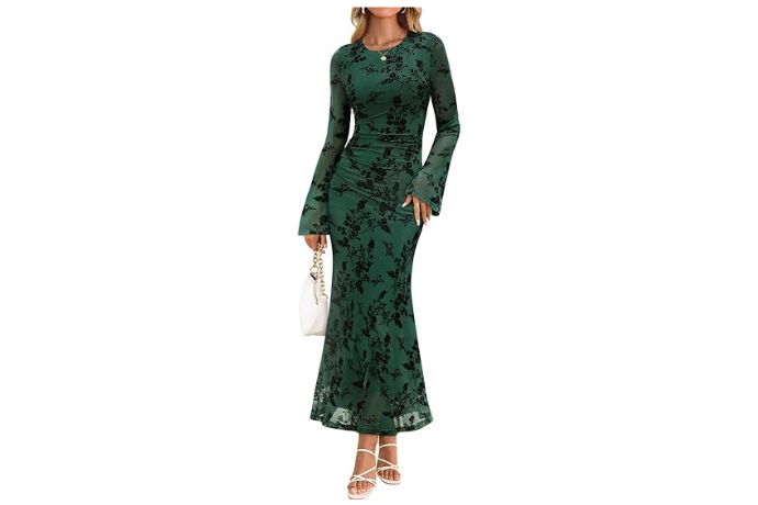 ZESICA Women's Long Sleeve Floral Bodycon Dress
