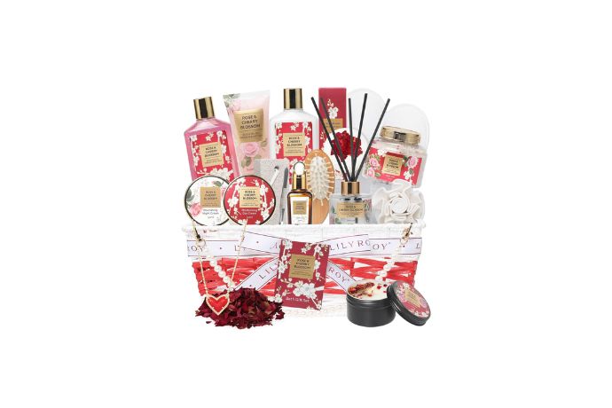 Christmas Gifts for Women - 19-Piece Luxury Rose & Cherry Blossom Spa Gift Basket
