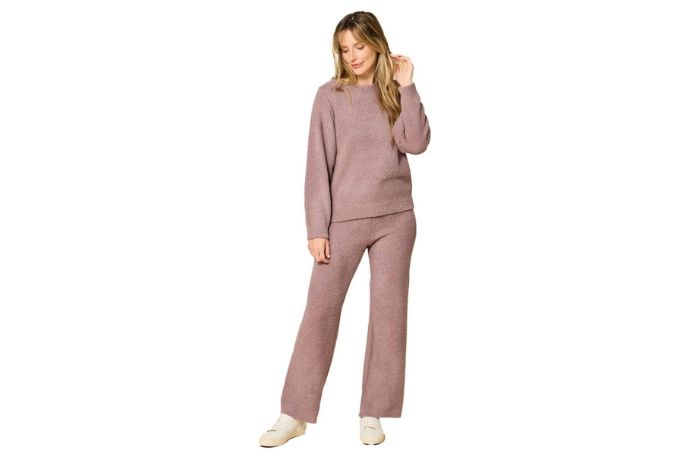 Softies Solid Marshmallow Reverse Seam Crew Neck Lounge Set for Women